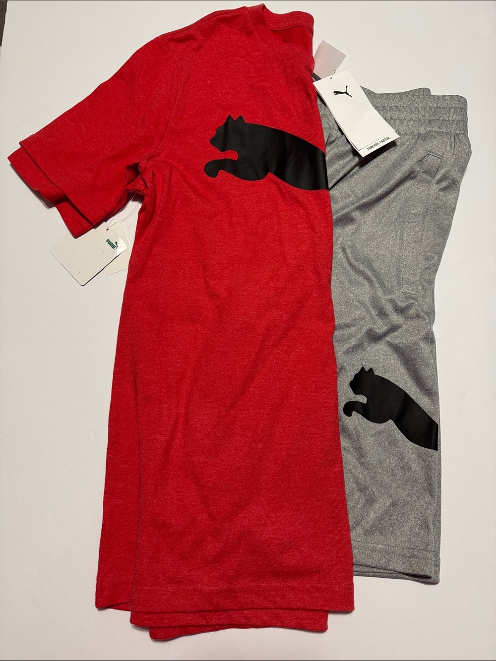 Puma Kids Red Top and Gray Shorts Pajama Set with Black Logo